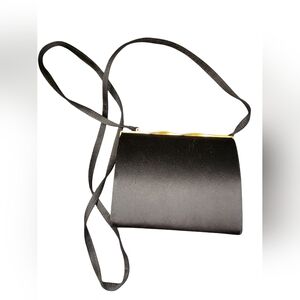 Vintage Vanessa Black Satin Evening Bag | Gold Frame Kiss-Lock | Convertible